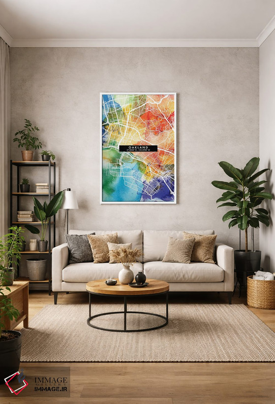 تابلو دکوراتیو California City Map Colorful Watercolor Style,نقشه شهر ا… اثر وال دکور ادیکت - D1W