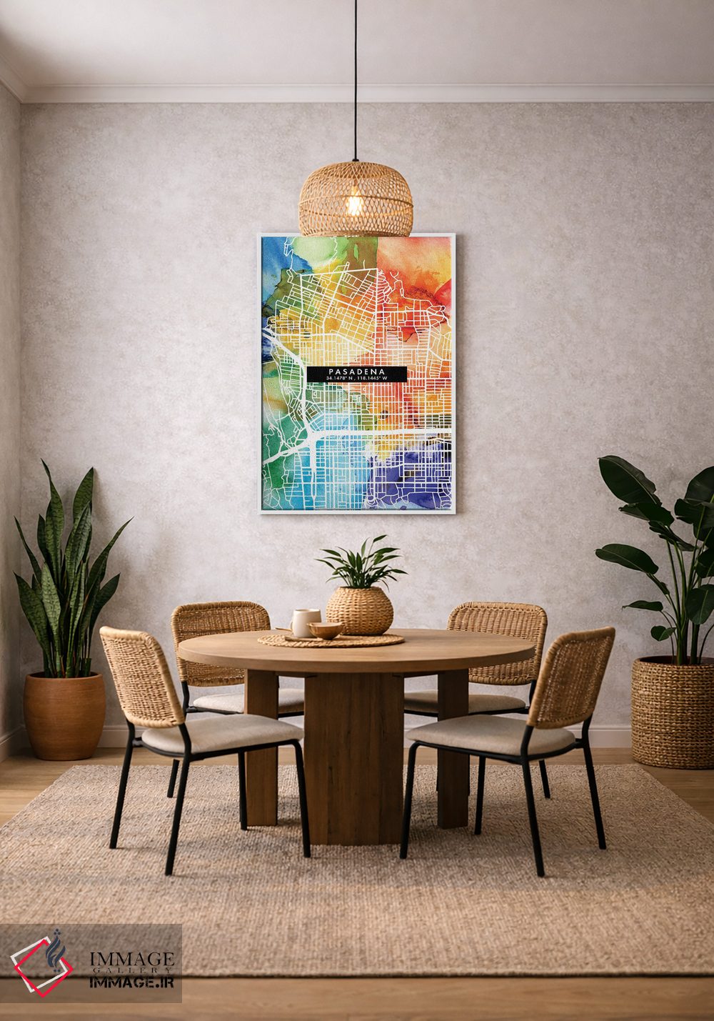 تابلو دکوراتیو California City Map Colorful Watercolor Style,نقشه شهر پ… اثر وال دکور ادیکت - D3W