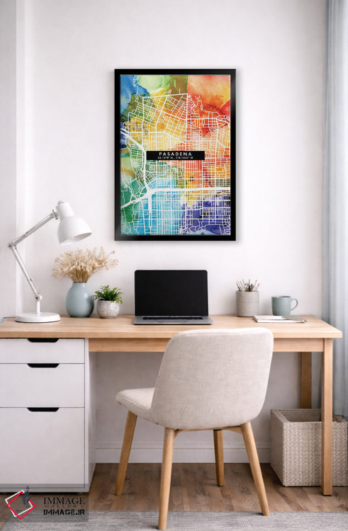 تابلو دکوراتیو California City Map Colorful Watercolor Style,نقشه شهر پ… اثر وال دکور ادیکت - D5B