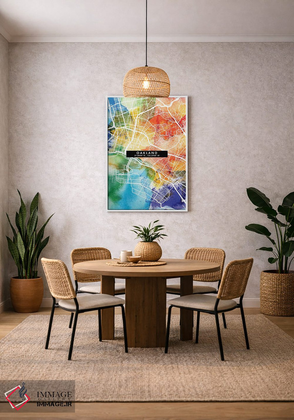 تابلو دکوراتیو California City Map Colorful Watercolor Style,نقشه شهر ا… اثر وال دکور ادیکت - D3W