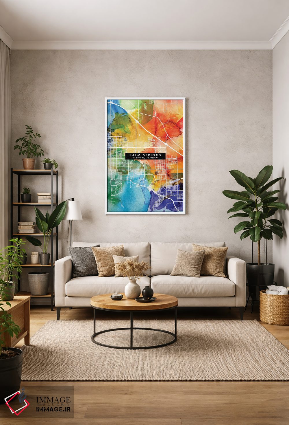تابلو دکوراتیو California City Map Colorful Watercolor Style,نقشه شهر پ… اثر وال دکور ادیکت - D1W
