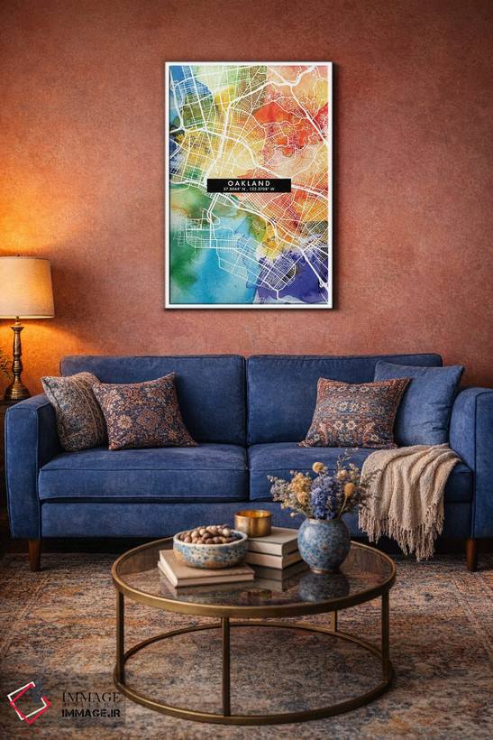 تابلو دکوراتیو California City Map Colorful Watercolor Style,نقشه شهر ا… اثر وال دکور ادیکت - D4W