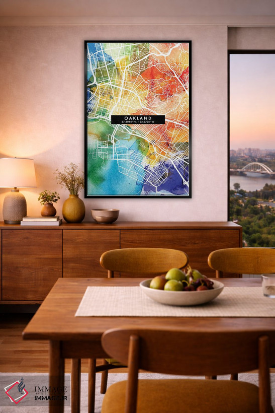 تابلو دکوراتیو California City Map Colorful Watercolor Style,نقشه شهر ا… اثر وال دکور ادیکت - D6B