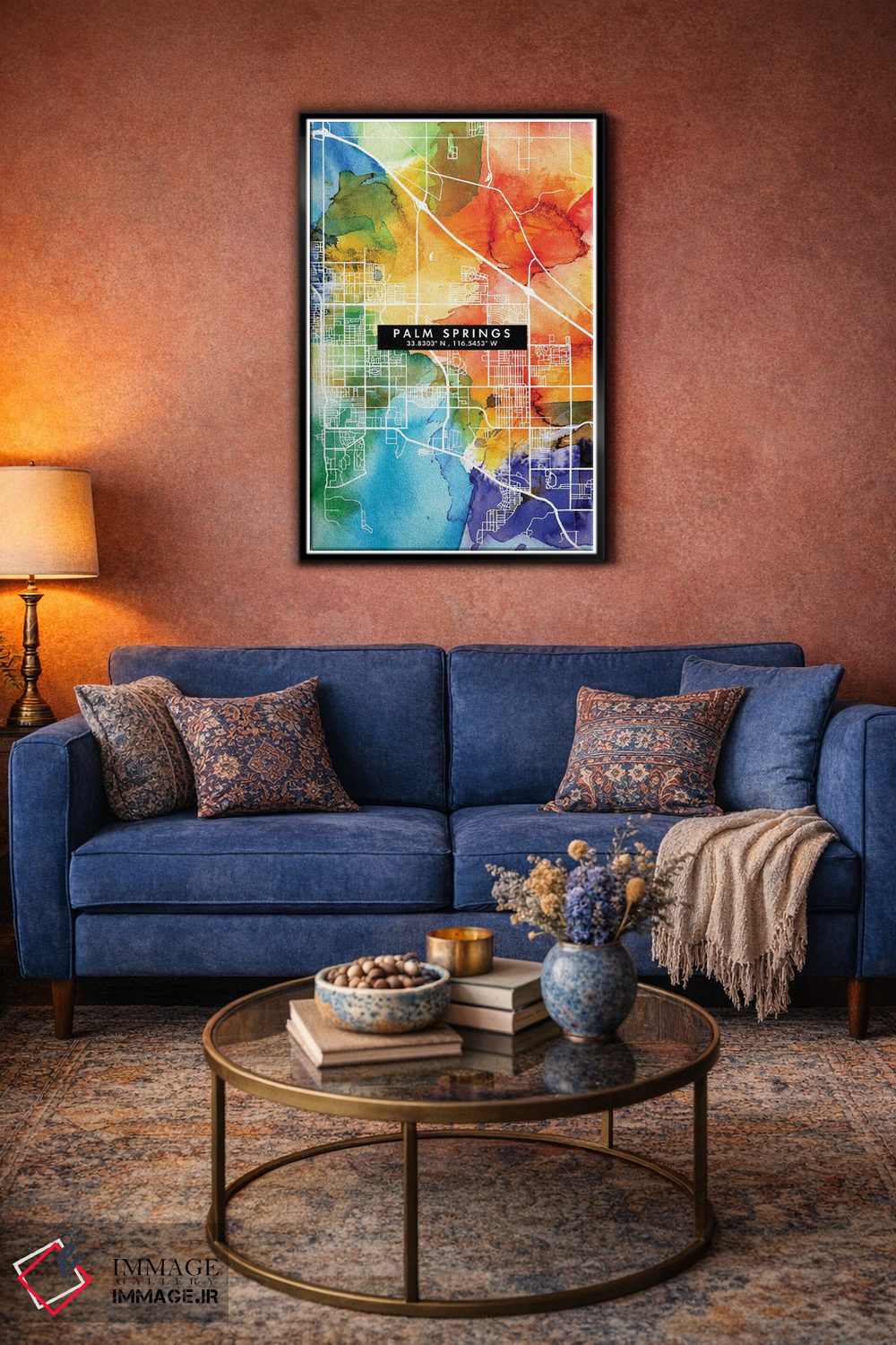 تابلو دکوراتیو California City Map Colorful Watercolor Style,نقشه شهر پ… اثر وال دکور ادیکت - D5B