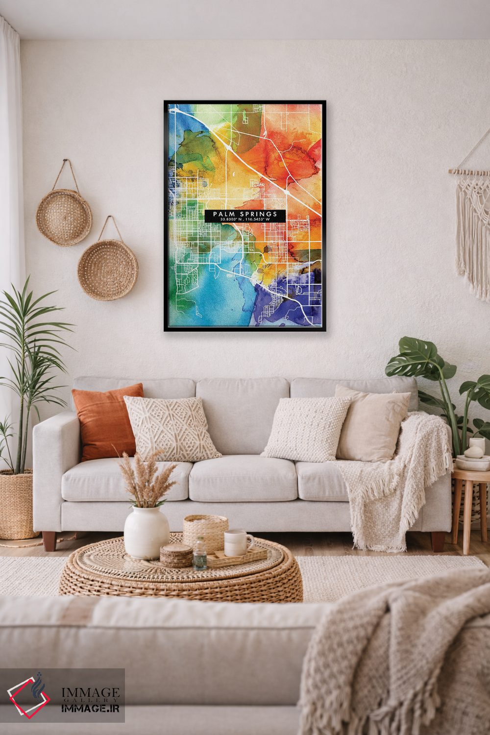 تابلو دکوراتیو California City Map Colorful Watercolor Style,نقشه شهر پ… اثر وال دکور ادیکت - D4B