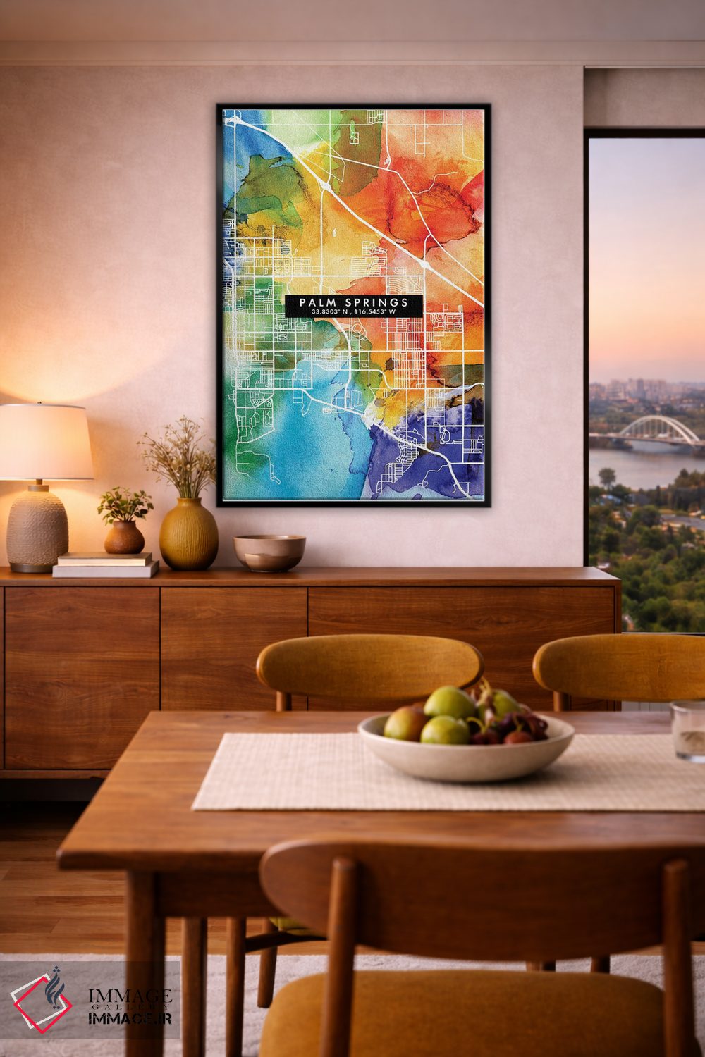 تابلو دکوراتیو California City Map Colorful Watercolor Style,نقشه شهر پ… اثر وال دکور ادیکت - D6B