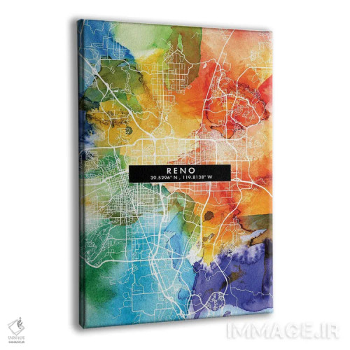 تابلو دکوراتیو Nevada City Map Colorful Watercolor Style,نقشه شهر رینو… اثر وال دکور ادیکت - نمای پرسپکتیو محصول