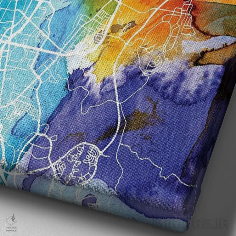 تابلو دکوراتیو Nevada City Map Colorful Watercolor Style,نقشه شهر رینو… اثر وال دکور ادیکت - نمای نزدیک بافت بوم