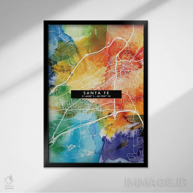 تابلو دکوراتیو Argentina City Map Colorful Watercolor Style,نقشه شهر سا… اثر وال دکور ادیکت - نمای قابدار مشکی