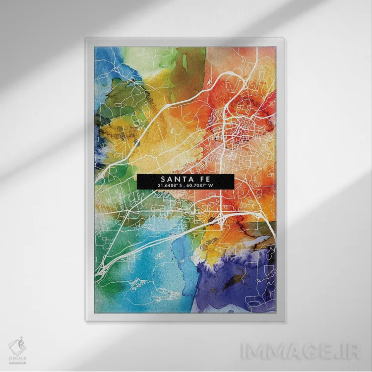 تابلو دکوراتیو Argentina City Map Colorful Watercolor Style,نقشه شهر سا… اثر وال دکور ادیکت - نمای قابدار سفید