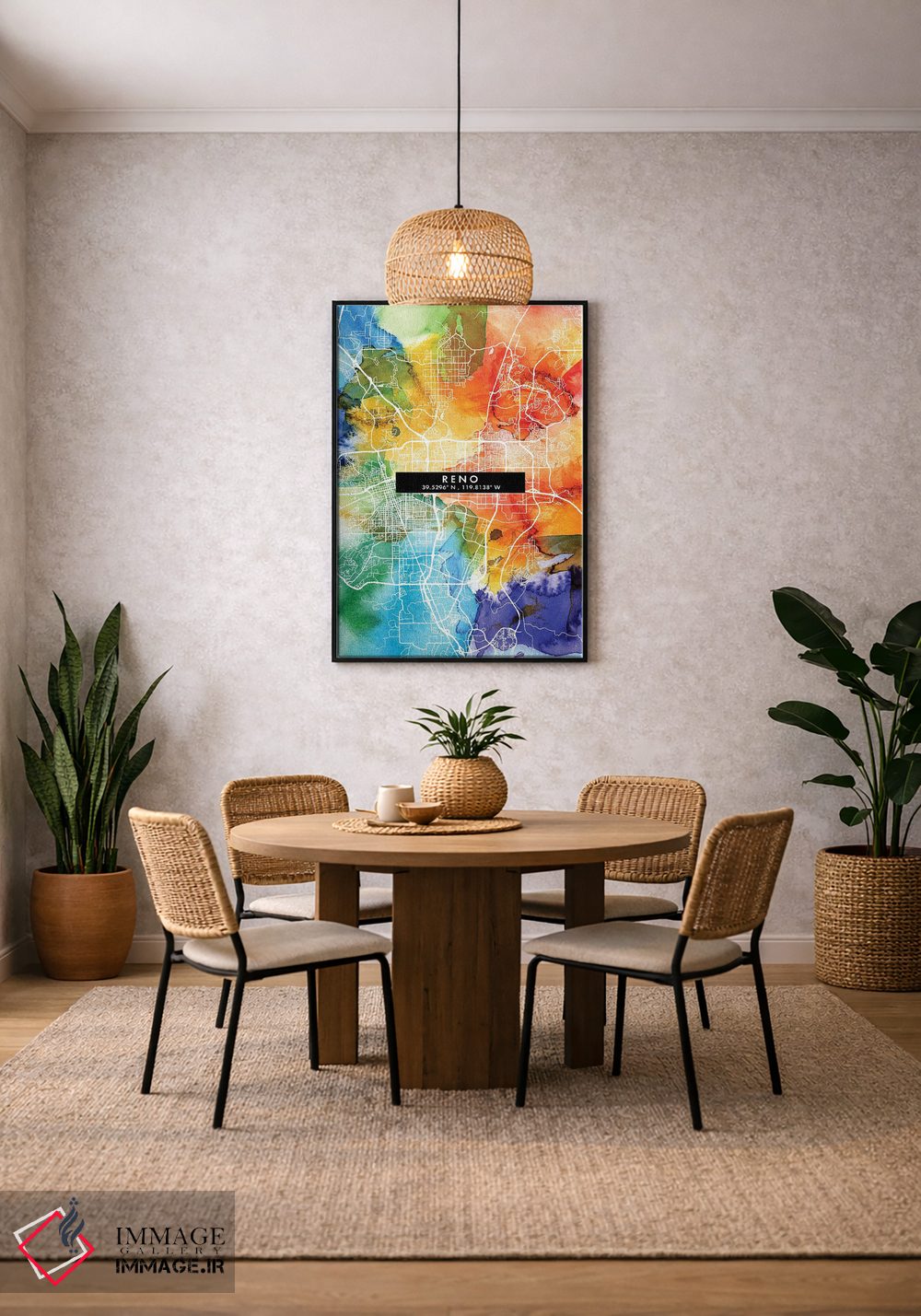 تابلو دکوراتیو Nevada City Map Colorful Watercolor Style,نقشه شهر رینو… اثر وال دکور ادیکت - D4B