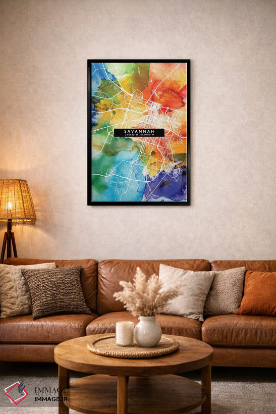 تابلو دکوراتیو Georgia City Map Colorful Watercolor Style,نقشه شهر ساوا… اثر وال دکور ادیکت - D2B