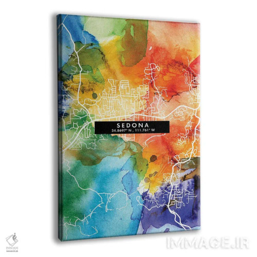 تابلو دکوراتیو Arizona City Map Colorful Watercolor Style,نقشه شهر سدون… اثر وال دکور ادیکت - نمای پرسپکتیو محصول