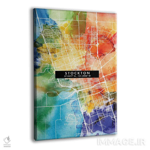 تابلو دکوراتیو California City Map Colorful Watercolor Style,نقشه شهر ا… اثر وال دکور ادیکت - نمای پرسپکتیو محصول