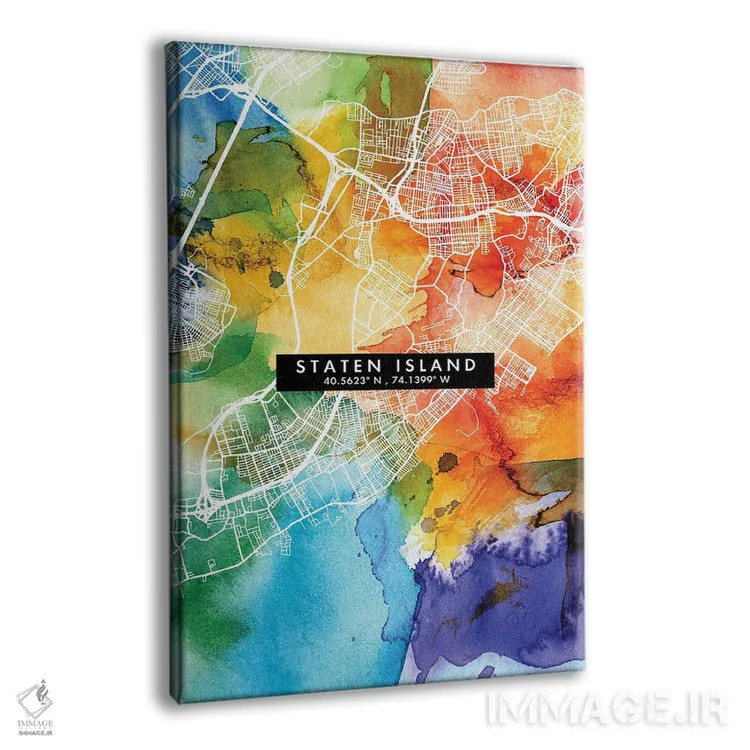 تابلو دکوراتیو New York City Map Colorful Watercolor Style,نقشه جزیره ا… اثر وال دکور ادیکت - نمای پرسپکتیو محصول