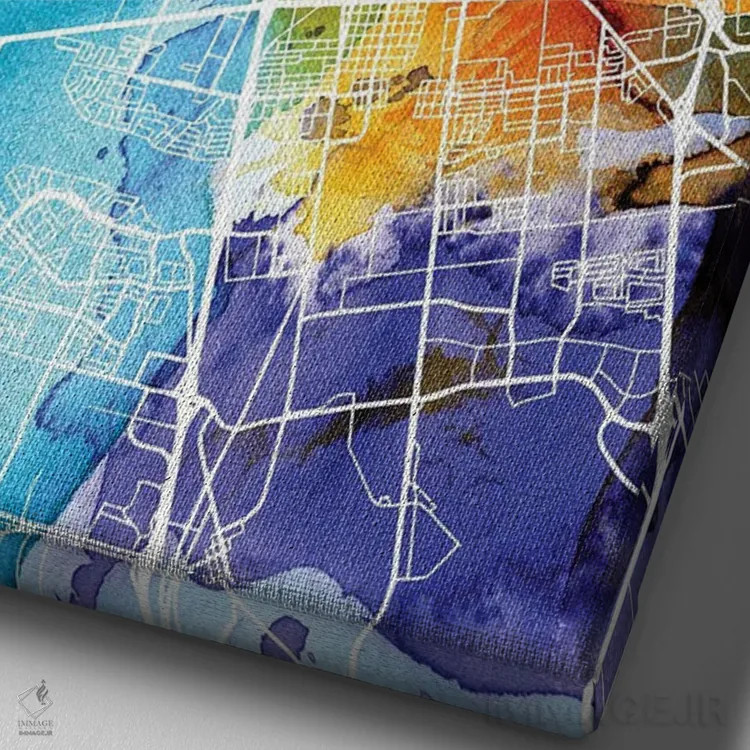 تابلو دکوراتیو California City Map Colorful Watercolor Style,نقشه شهر ا… اثر وال دکور ادیکت - نمای نزدیک بافت بوم