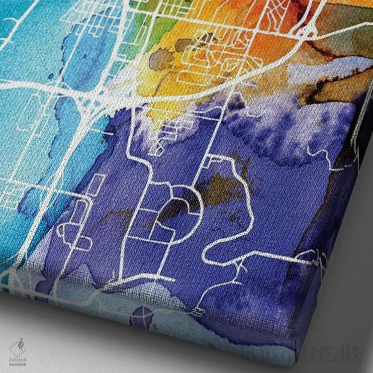 تابلو دکوراتیو Illinois City Map Colorful Watercolor Style,نقشه شهر اسپ… اثر وال دکور ادیکت - نمای نزدیک بافت بوم