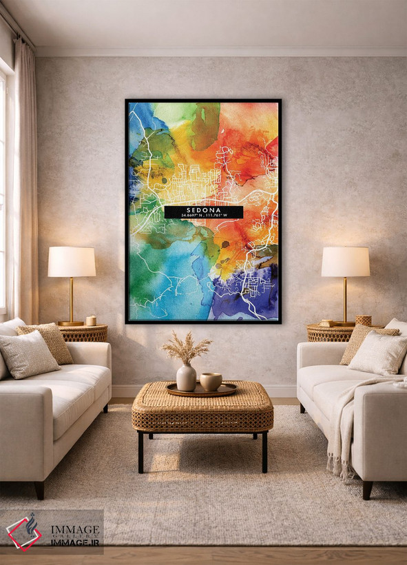 تابلو دکوراتیو Arizona City Map Colorful Watercolor Style,نقشه شهر سدون… اثر وال دکور ادیکت - D1B