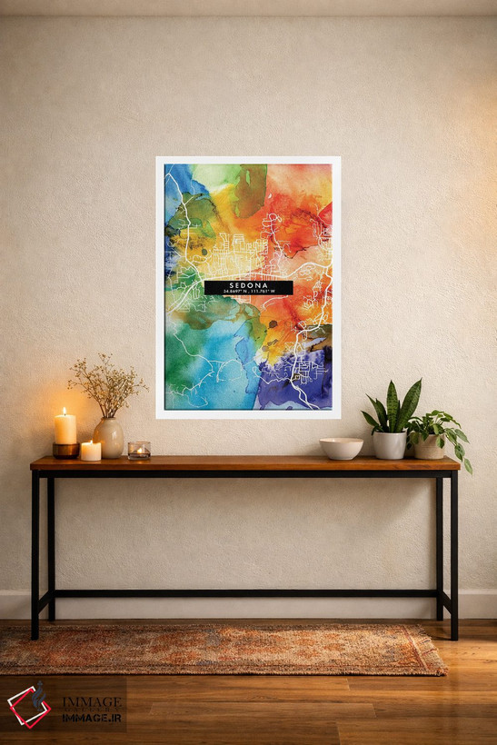 تابلو دکوراتیو Arizona City Map Colorful Watercolor Style,نقشه شهر سدون… اثر وال دکور ادیکت - D4W