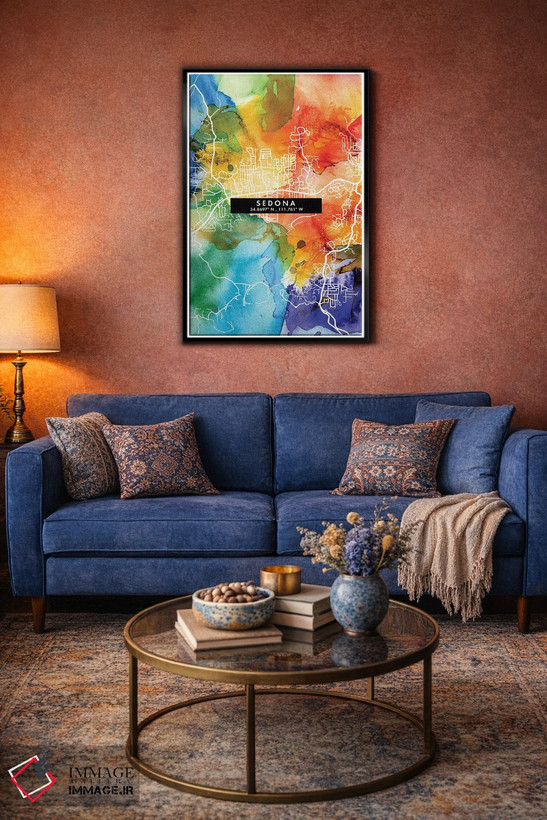 تابلو دکوراتیو Arizona City Map Colorful Watercolor Style,نقشه شهر سدون… اثر وال دکور ادیکت - D5B