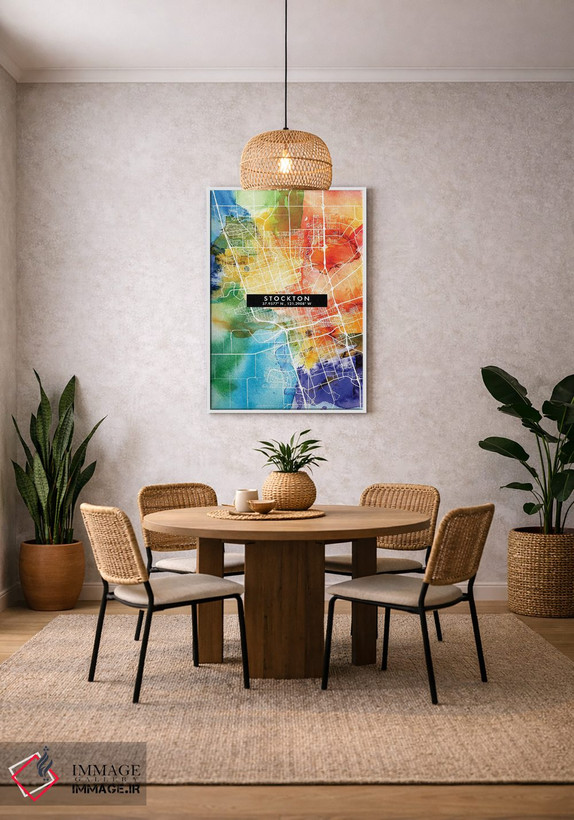 تابلو دکوراتیو California City Map Colorful Watercolor Style,نقشه شهر ا… اثر وال دکور ادیکت - D2W