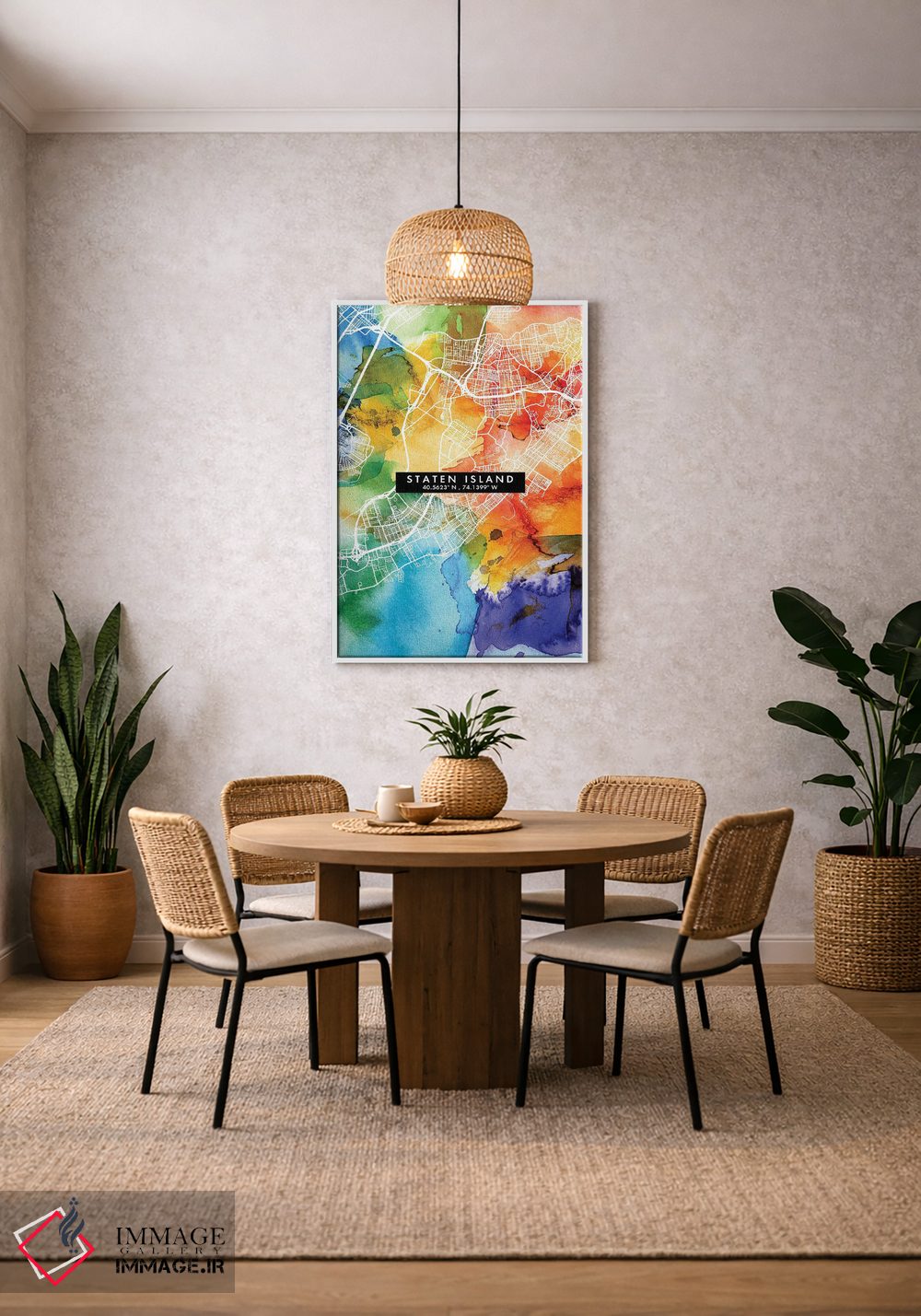 تابلو دکوراتیو New York City Map Colorful Watercolor Style,نقشه جزیره ا… اثر وال دکور ادیکت - D3W
