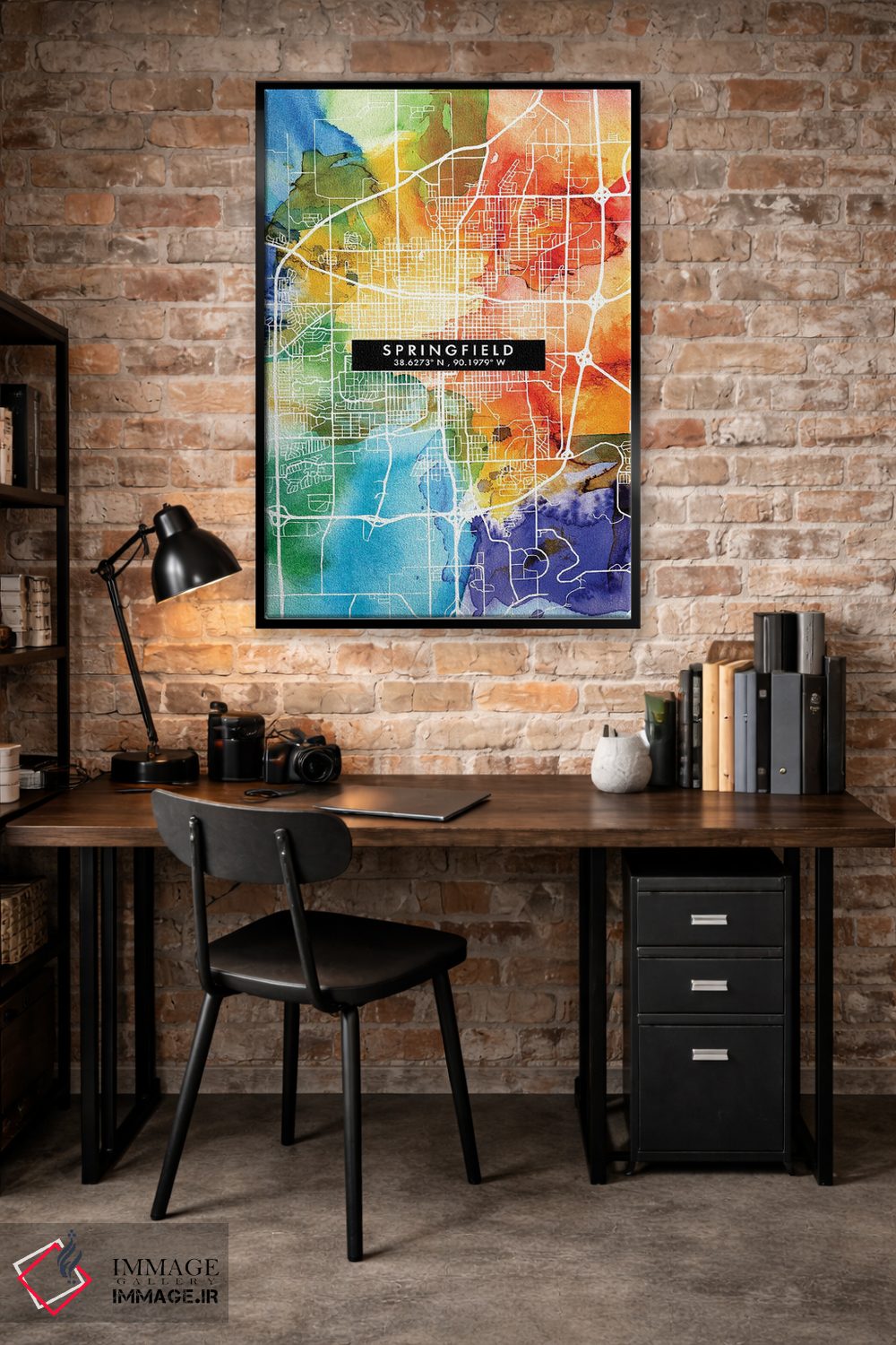 تابلو دکوراتیو Illinois City Map Colorful Watercolor Style,نقشه شهر اسپ… اثر وال دکور ادیکت - D4B