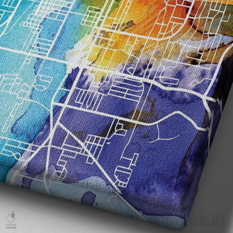 تابلو دکوراتیو Florida City Map Colorful Watercolor Style,نقشه شهر تالا… اثر وال دکور ادیکت - نمای نزدیک بافت بوم
