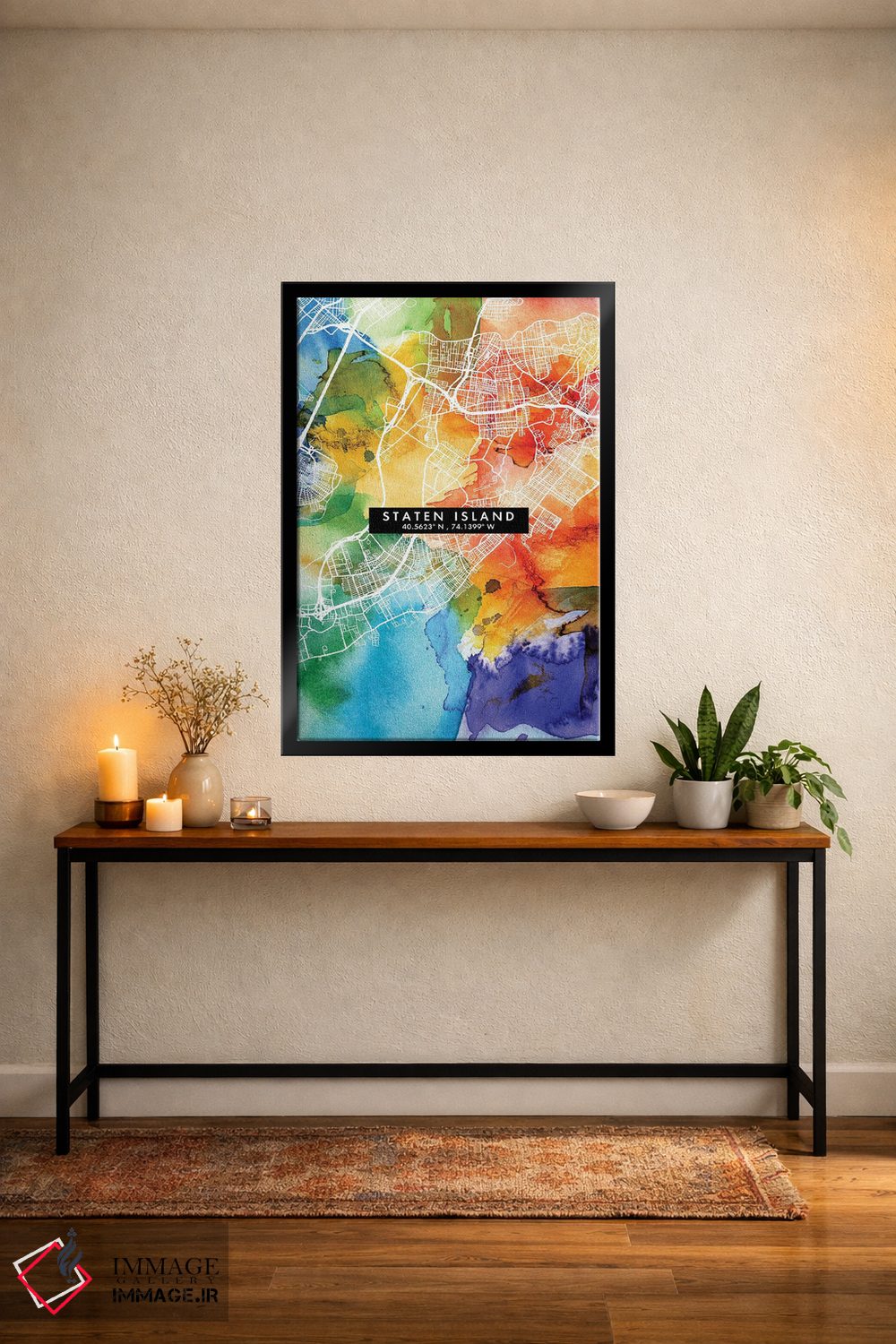 تابلو دکوراتیو New York City Map Colorful Watercolor Style,نقشه جزیره ا… اثر وال دکور ادیکت - D5B