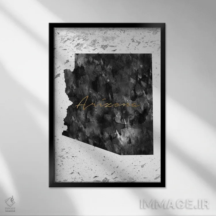 تابلو دکوراتیو آریزونا با طرح سیاه، سفید و طلایی اثر وال دکور ادیکت - نمای قابدار مشکی