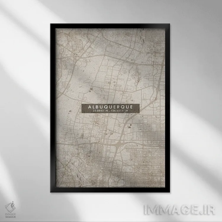 تابلو دکوراتیو New Mexico, City Map Abstract Style,نقشه انتزاعی شهر آلب… اثر وال دکور ادیکت - نمای قابدار مشکی