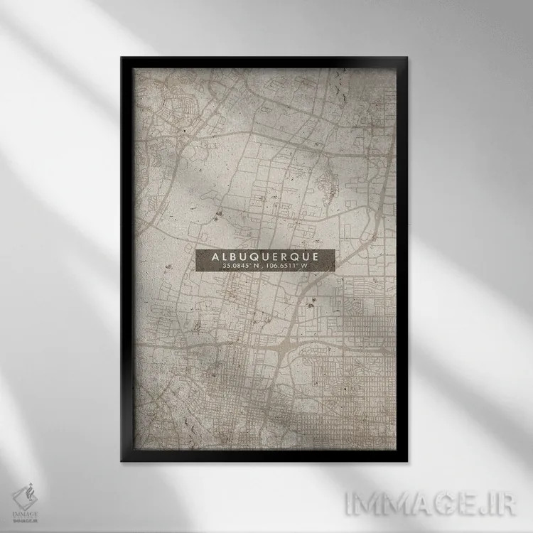 تابلو دکوراتیو New Mexico, City Map Abstract Style,نقشه انتزاعی شهر آلب… اثر وال دکور ادیکت - نمای قابدار مشکی