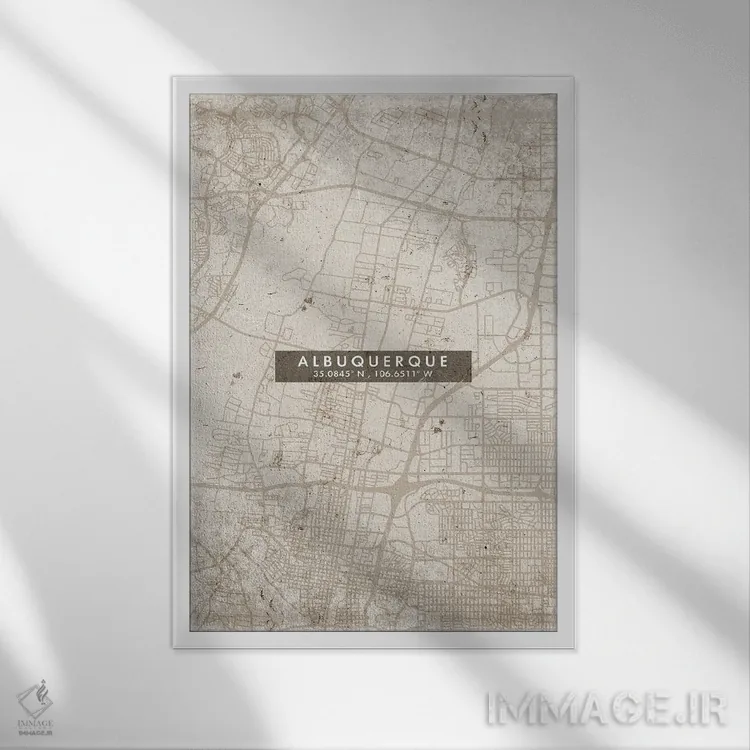 تابلو دکوراتیو New Mexico, City Map Abstract Style,نقشه انتزاعی شهر آلب… اثر وال دکور ادیکت - نمای قابدار سفید