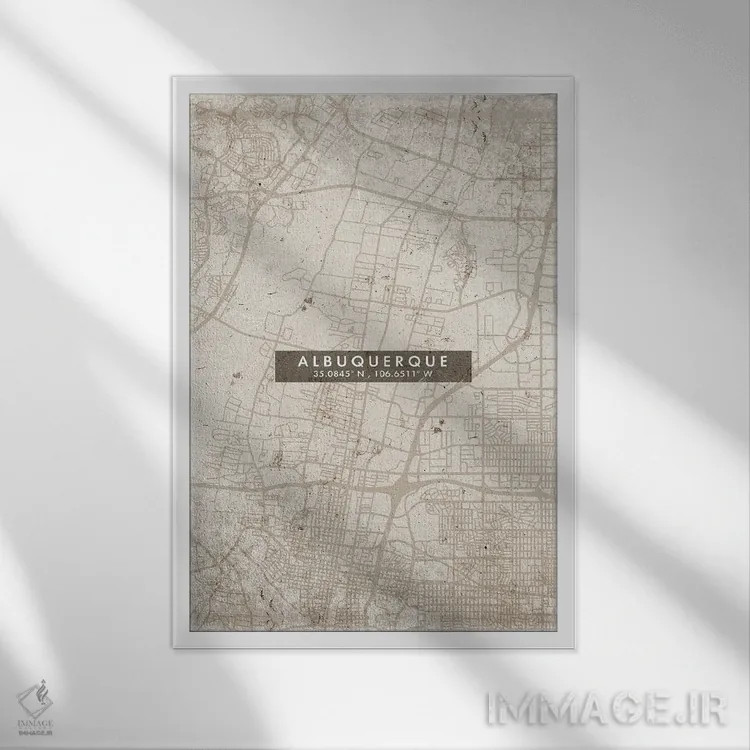 تابلو دکوراتیو New Mexico, City Map Abstract Style,نقشه انتزاعی شهر آلب… اثر وال دکور ادیکت - نمای قابدار سفید