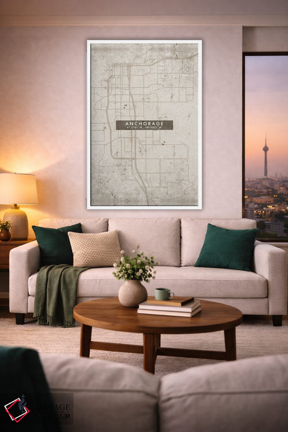 تابلو دکوراتیو نقشه انتزاعی شهر انکوریج اثر وال دکور ادیکت - D1W