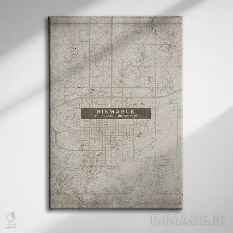تابلو دکوراتیو North Dakota City Map Abstract Style,نقشه انتزاعی شهر بی… اثر وال دکور ادیکت - نمای روبهرو روی دیوار