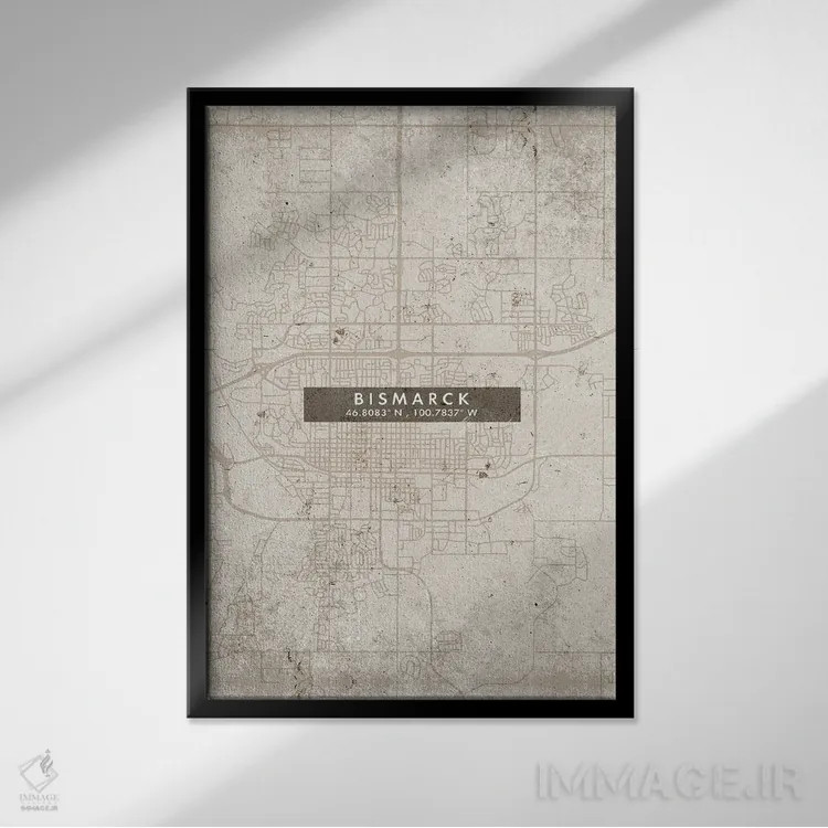 تابلو دکوراتیو North Dakota City Map Abstract Style,نقشه انتزاعی شهر بی… اثر وال دکور ادیکت - نمای قابدار مشکی
