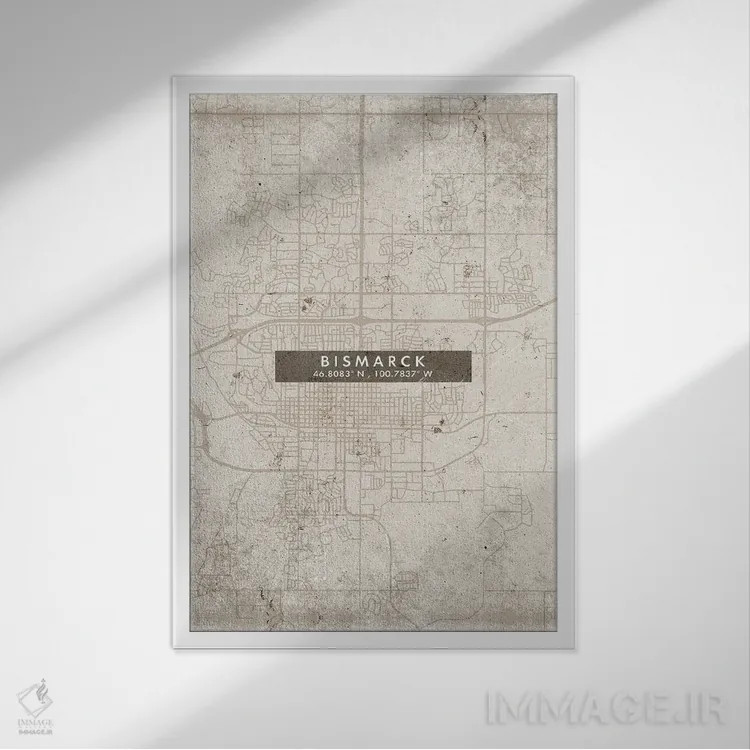 تابلو دکوراتیو North Dakota City Map Abstract Style,نقشه انتزاعی شهر بی… اثر وال دکور ادیکت - نمای قابدار سفید