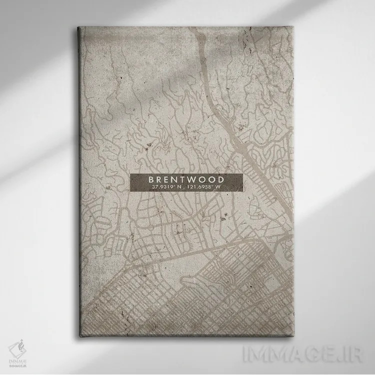 تابلو دکوراتیو California City Map Abstract Style,نقشه انتزاعی شهر برنت… اثر وال دکور ادیکت - نمای روبهرو روی دیوار