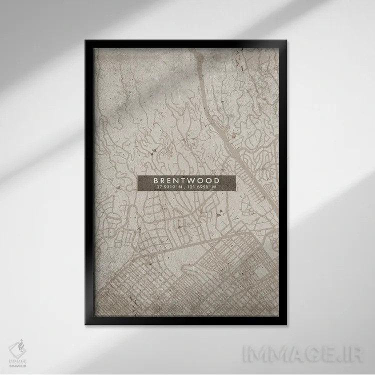 تابلو دکوراتیو California City Map Abstract Style,نقشه انتزاعی شهر برنت… اثر وال دکور ادیکت - نمای قابدار مشکی