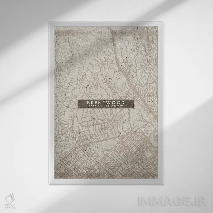 تابلو دکوراتیو California City Map Abstract Style,نقشه انتزاعی شهر برنت… اثر وال دکور ادیکت - نمای قابدار سفید