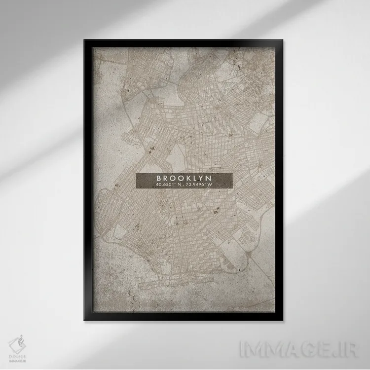 تابلو دکوراتیو New York City Map Abstract Style,نقشه انتزاعی شهر بروکلی… اثر وال دکور ادیکت - نمای قابدار مشکی