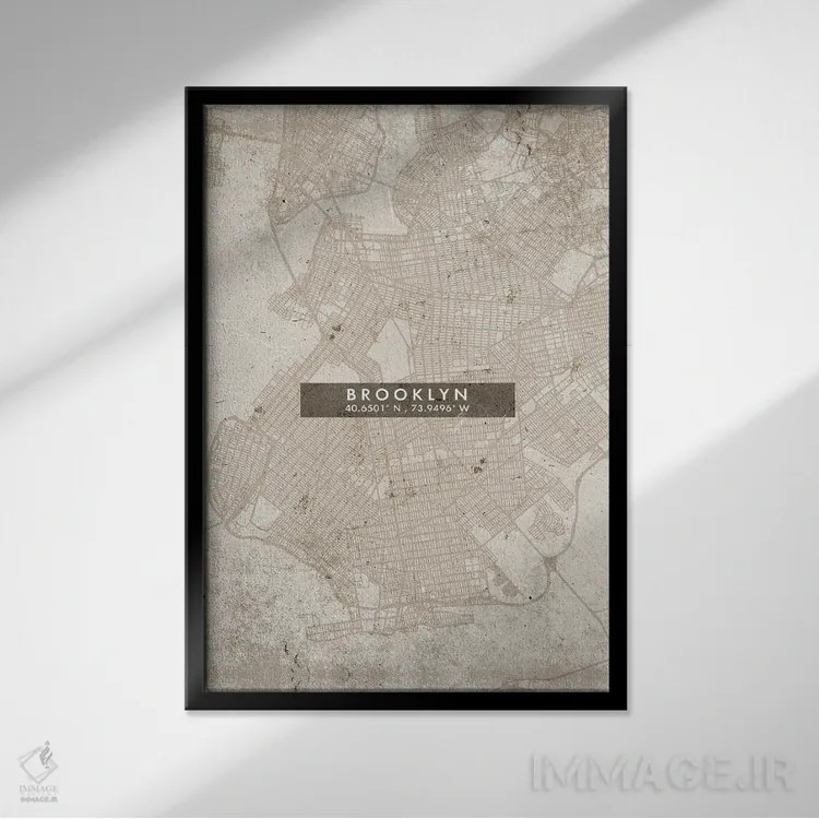 تابلو دکوراتیو New York City Map Abstract Style,نقشه انتزاعی شهر بروکلی… اثر وال دکور ادیکت - نمای قابدار مشکی
