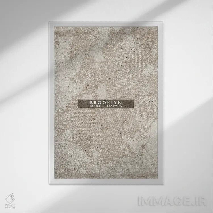 تابلو دکوراتیو New York City Map Abstract Style,نقشه انتزاعی شهر بروکلی… اثر وال دکور ادیکت - نمای قابدار سفید