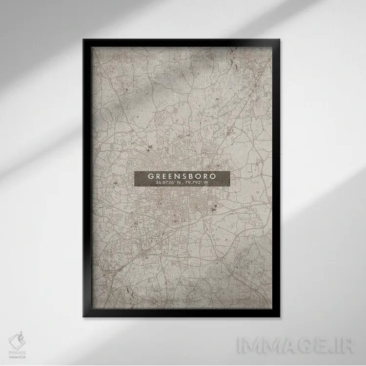تابلو دکوراتیو North Carolina, City Map Abstract Style,نقشه انتزاعی شهر… اثر وال دکور ادیکت - نمای قابدار مشکی