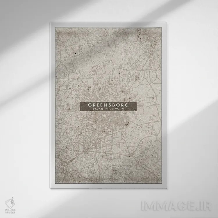تابلو دکوراتیو North Carolina, City Map Abstract Style,نقشه انتزاعی شهر… اثر وال دکور ادیکت - نمای قابدار سفید