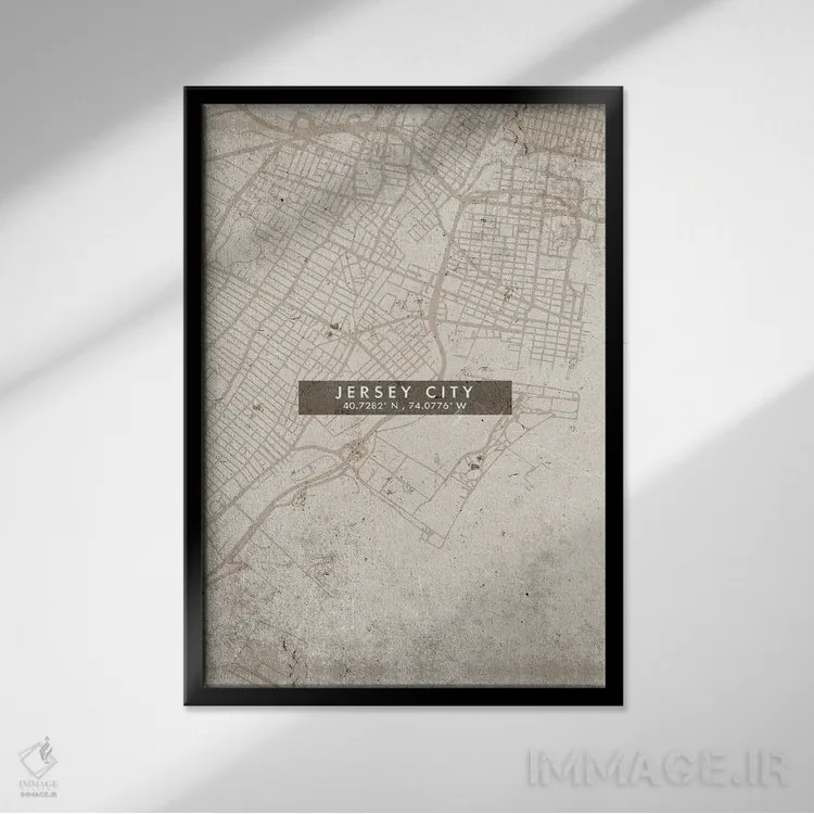 تابلو دکوراتیو New Jersey, City Map Abstract Style,نقشه انتزاعی شهر جرس… اثر وال دکور ادیکت - نمای قابدار مشکی