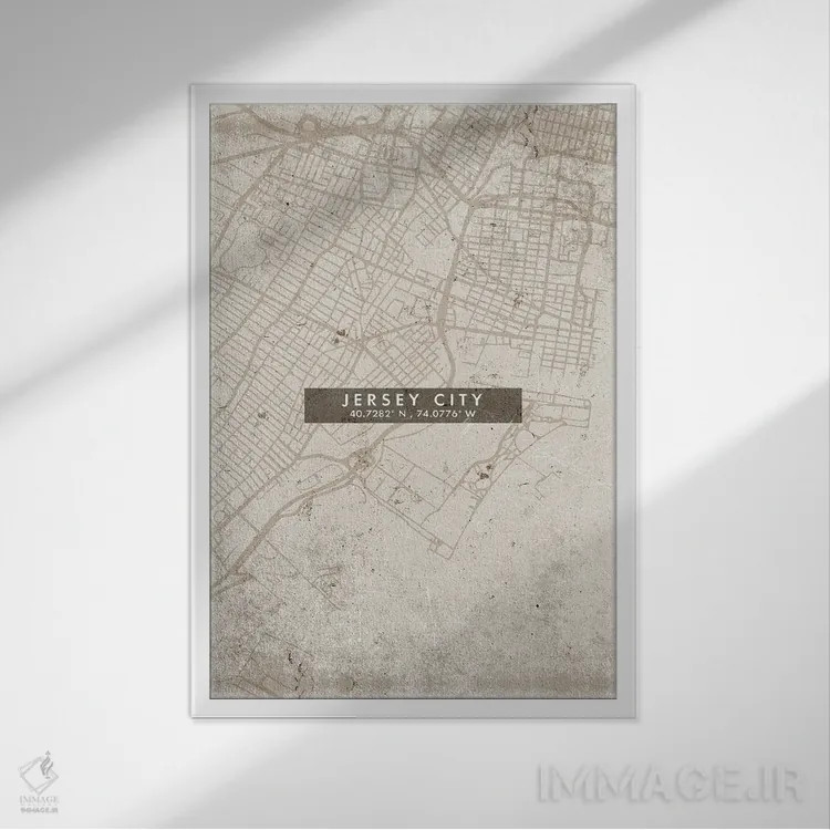 تابلو دکوراتیو New Jersey, City Map Abstract Style,نقشه انتزاعی شهر جرس… اثر وال دکور ادیکت - نمای قابدار سفید