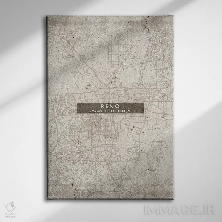 تابلو دکوراتیو Nevada City Map Abstract Style,نقشه شهر رنو، نوادا به سب… اثر وال دکور ادیکت - نمای روبهرو روی دیوار