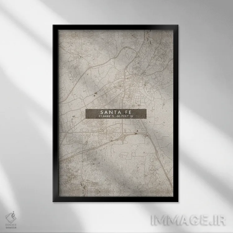 تابلو دکوراتیو Argentina City Map Abstract Style,نقشه شهر سانتا فه، آرژ… اثر وال دکور ادیکت - نمای قابدار مشکی